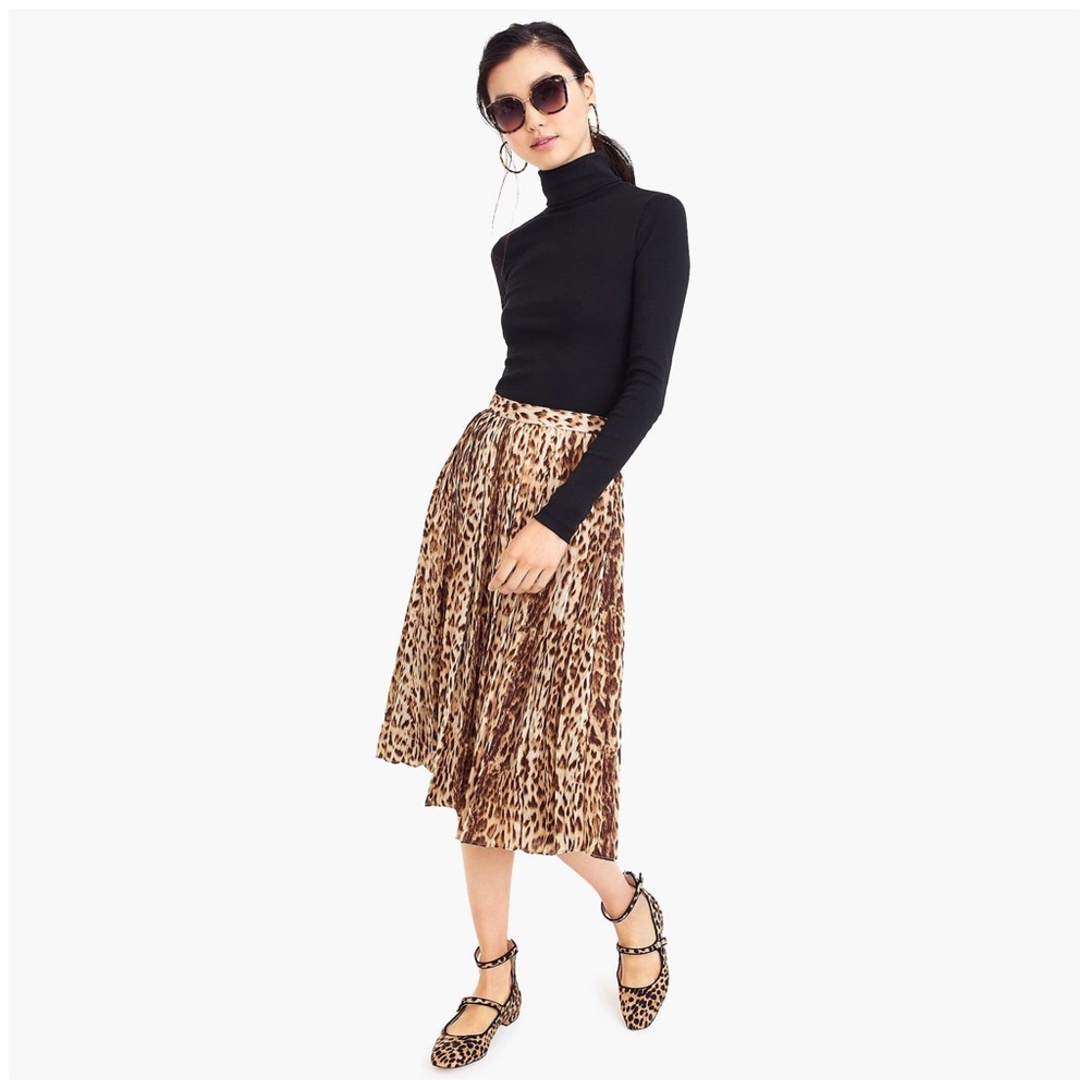 J.Crew Pleated Leopard Midi Skirt
